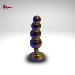 Rainbow Metal Anal Plug – Beaded Design with Flared Base